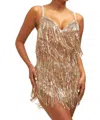Luxxel Sequin Fringe Mini Dress In Rose Gold In Multi