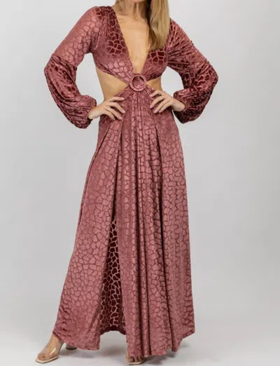 Luxxel Spotted Velvet Maxi Slit Dress In Mauve In Brown