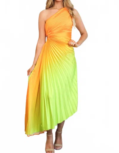 Luxxel St Tropez Ombre Pleated One Shoulder Maxi Dress In Orange/green Multi