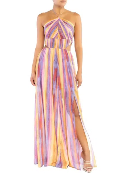 Luxxel Striped Pleated Maxi Dress In Multi