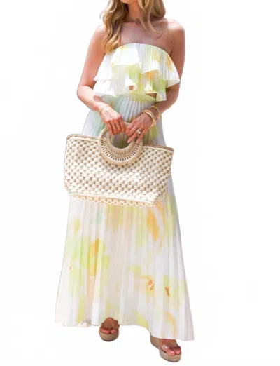 Luxxel Summer Plans Pleated Floral Two Piece Set In White/lime