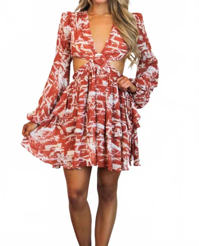 Luxxel Take Your Time Abstract Cutout Dress In Rust In Multi