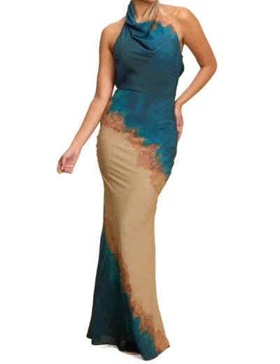 Luxxel Vera Halter Maxi Dress In Blue In Multi