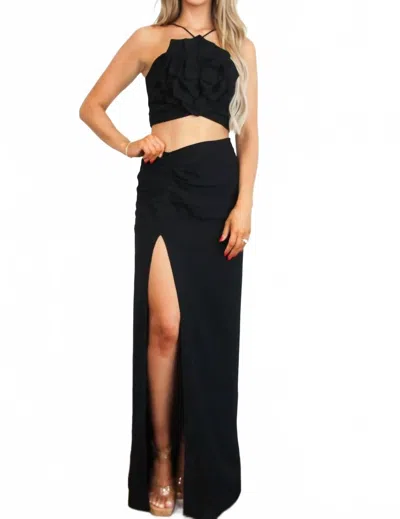 Luxxel Wisteria Cutout Rosette Maxi Dress In Black
