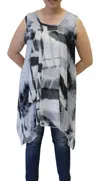 Lv Collection Abstract Sleeveless Patchwork Top In Black, White & Grey
