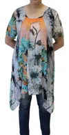 Lv Collection Patchwork Long Tunic Top In Orange Floral