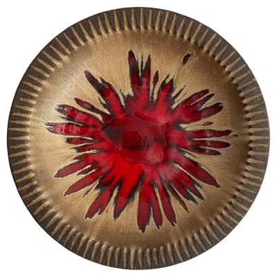 Pre-owned Løvemose Keramik Volcanic Lava Glaze Ceramic Bowl — Mid-century In Red