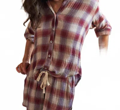 Lvhr Nikki Button Up Top In Berry Plaid In Multi