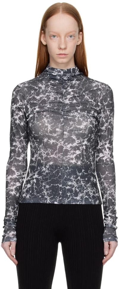 Lvir Gray Ruched Turtleneck In Black