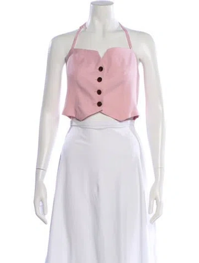 Pre-owned Lvir Halterneck Sleeveless Crop Top In Pink
