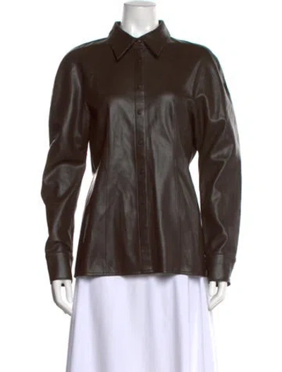 Pre-owned Lvir Long Sleeve Button-up Top In Brown