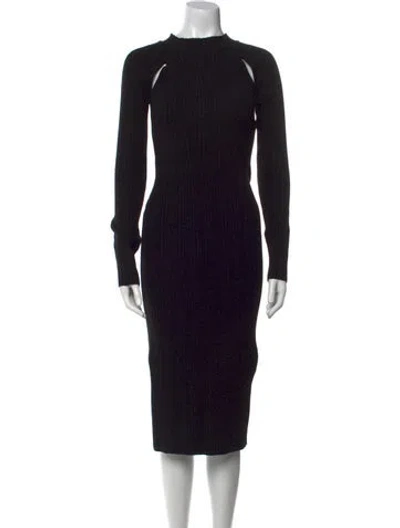 Pre-owned Lvir Mock Neck Midi Length Dress In Black