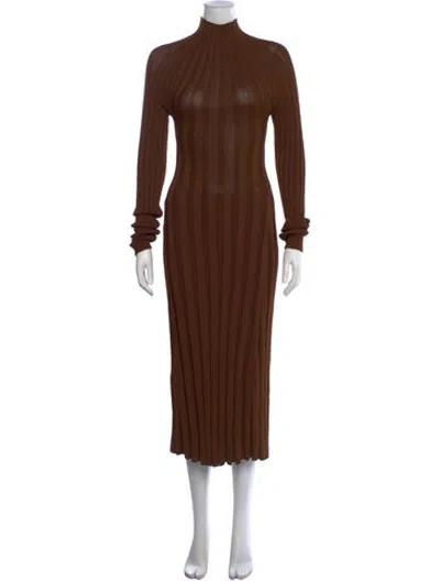 Pre-owned Lvir Mock Neck Midi Length Dress In Brown