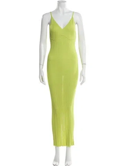 Pre-owned Lvir V-neck Long Dress In Green
