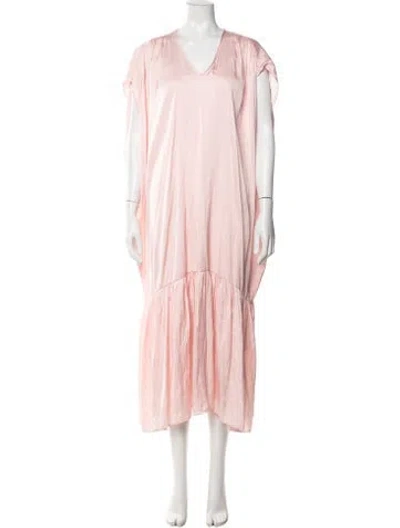 Pre-owned Lvir V-neck Long Dress In Pink