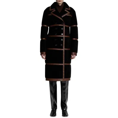 Lvir Womens Sherpa Double Breasted Long Coat In Brown