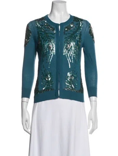 Pre-owned L'wren Scott Graphic Print Crew Neck Sweater In Blue