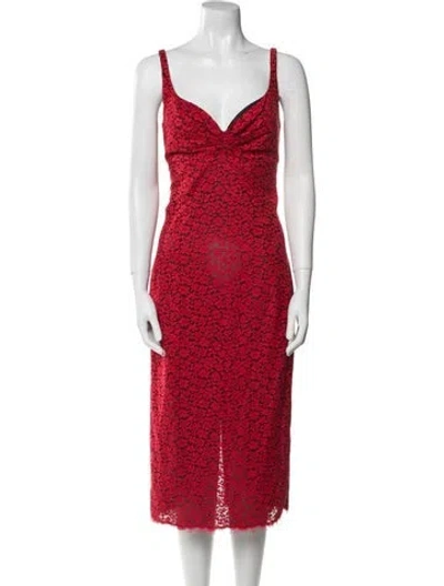 Pre-owned L'wren Scott Lace Pattern Midi Length Dress In Red