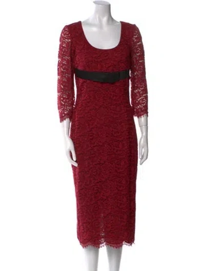 Pre-owned L'wren Scott Lace Pattern Midi Length Dress In Red