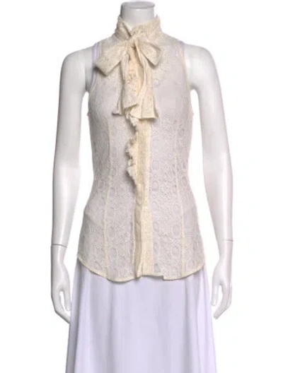 Pre-owned L'wren Scott Lace Pattern Tie Neck Blouse In Neutral