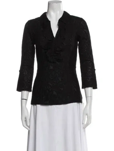 Pre-owned L'wren Scott Lace Pattern V-neck Blouse In Black