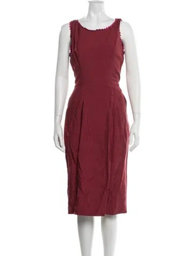 Pre-owned L'wren Scott Scoop Neck Midi Length Dress In Red