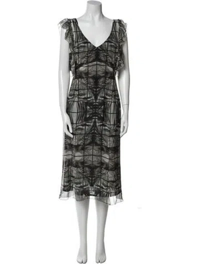Pre-owned L'wren Scott Silk Midi Length Dress In Multi