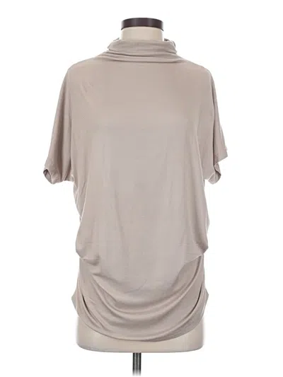 Pre-owned Lyaner Short Sleeve Top Tan Cowl Neck Tops In Brown