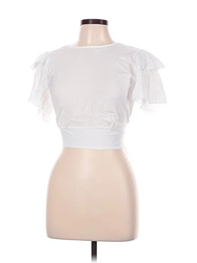 Pre-owned Lyaner Short Sleeve Top White Ruffles Neckline Tops