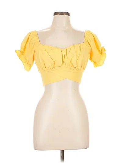 Pre-owned Lyaner Short Sleeve Top Yellow Sweetheart Neckline Tops