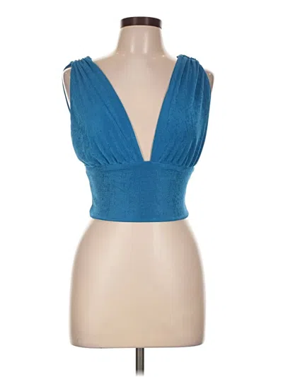 Pre-owned Lyaner Sleeveless Top Teal Plunge Neckline Tops