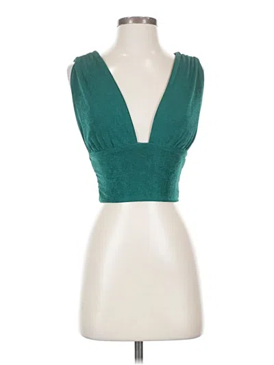 Pre-owned Lyaner Sleeveless Top Teal Plunge Neckline Tops In Blue