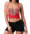 Lydia Rhinestone Fringe Top In Red In Red