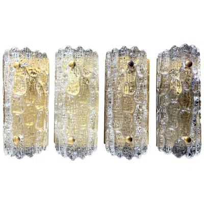 Pre-owned Lyfa A Pair Of Orrefors Glass Wall Sconces With Brass Plates By Carl Fagerlund In Sand