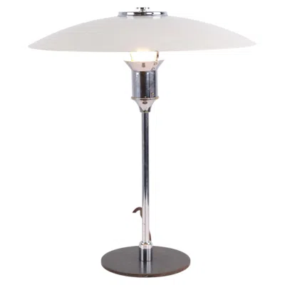 Pre-owned Lyfa Table Lamp With White Metal Shades And Nickel-plated Frame 1940s