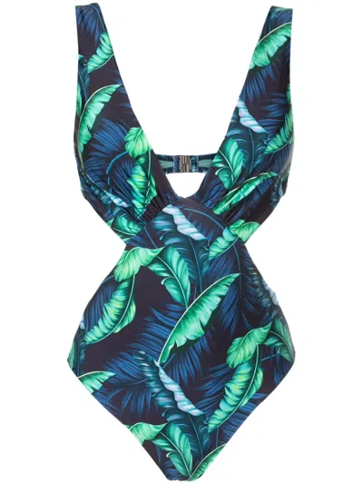 Lygia & Nanny Alexis Leaf-print Swimsuit In Blue