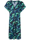 Lygia & Nanny Artemis Leaf-print Midi Dress In Blue