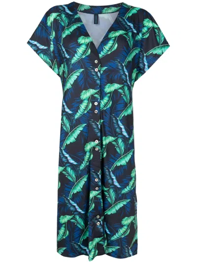 Lygia & Nanny Artemis Leaf-print Midi Dress In Blue