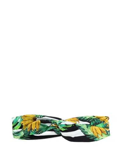 Lygia & Nanny Bethania Banana-print Striped Headband In Green