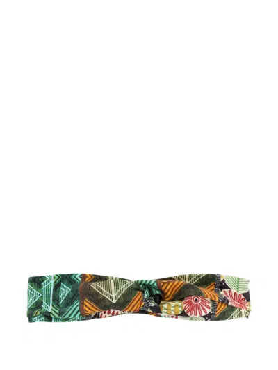 Lygia & Nanny Bethania Patterned Knotted Headband In Green