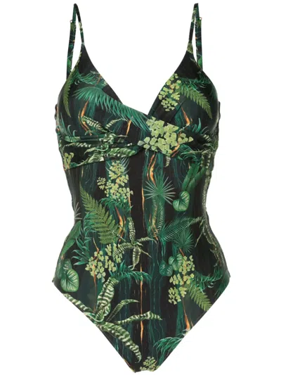 Lygia & Nanny Bianca Twisted Leaf-print Swimsuit In Green