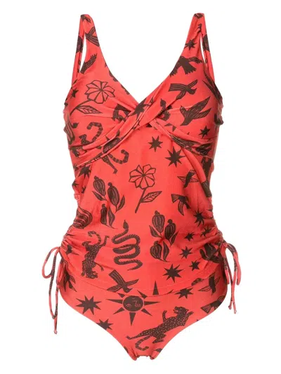 Lygia & Nanny Bruma Printed Tankini Top In Brown