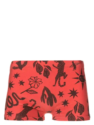 Lygia & Nanny Embroidered Fitted Swim Shorts In Brown