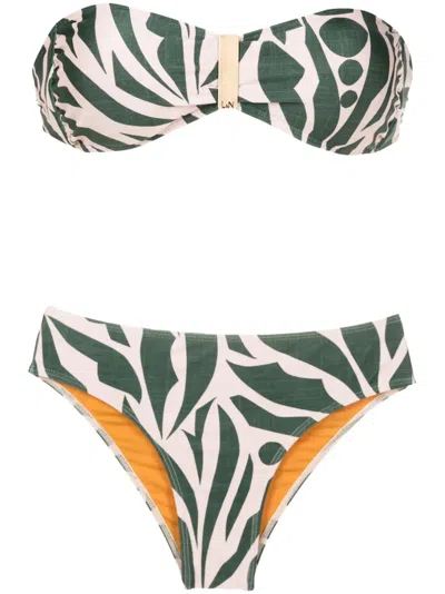 Lygia & Nanny Ester Abstract-print Strapless Bikini In Green