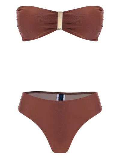 Lygia & Nanny Ester Bandeau Bikini Set In Brown