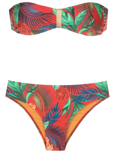 Lygia & Nanny Ester Botanical-print Bandeau Bikini In Red
