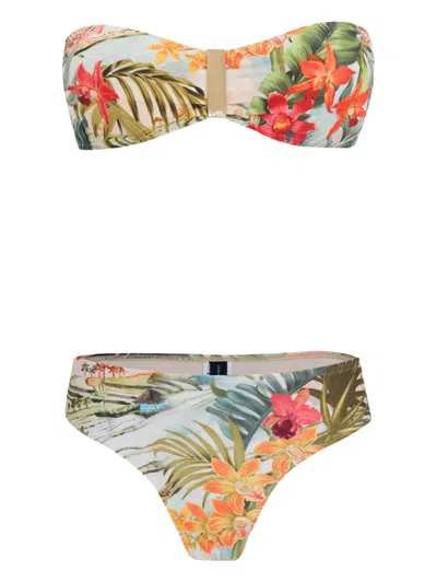 Lygia & Nanny Ester Floral-print Bandeau Bikini In Green