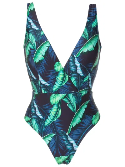 Lygia & Nanny Evita Leaf-print Swimsuit In Blue