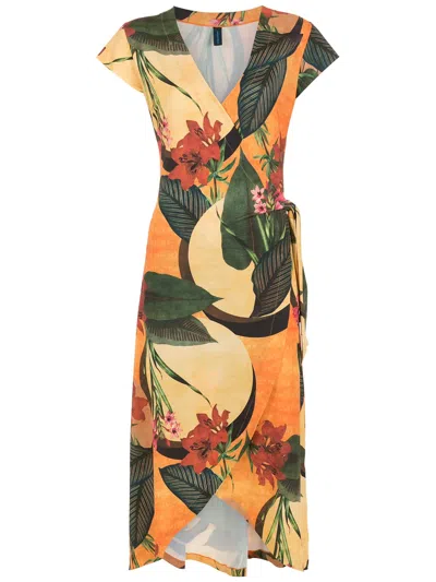 Lygia & Nanny Falcão Floral-print Wrap Dress In 黄色