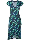 Lygia & Nanny Falcão Leaf-print Wrap Dress In Blue